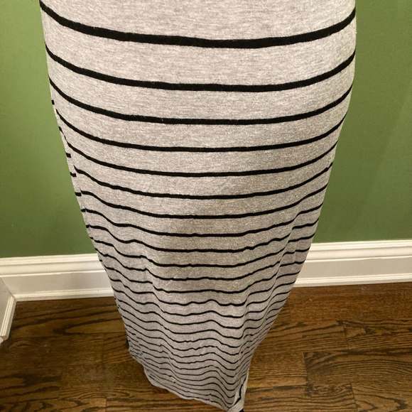 Women's Rebel Sugar Grey Black Striped Halter Backless Maxi Dress M - Picture 7 of 8